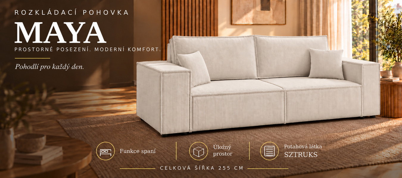 Dvojmiestna rozkladacia pohovka | MAYA | 255x105x70cm | SZTRUKS KRÉMOVÁ