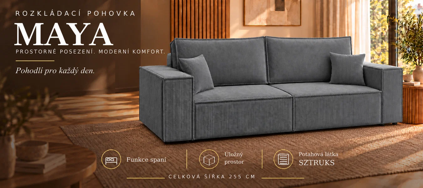 Dvoumístná rozkládací pohovka | MAYA | 255x105x70cm | SZTRUKS ŠEDÁ