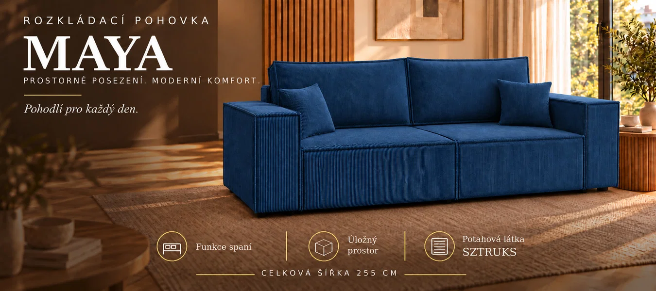 Dvoumístná rozkládací pohovka | MAYA | 255x105x70cm | SZTRUKS MODRÁ