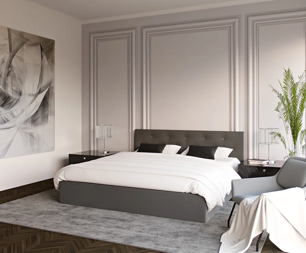 Čalouněná postel CRYSTAL grafit 180x200 s dřevěným roštem