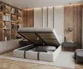 Čalouněná postel PLATINUM bílá šedá 160x200 Trinity s dřevěným roštem