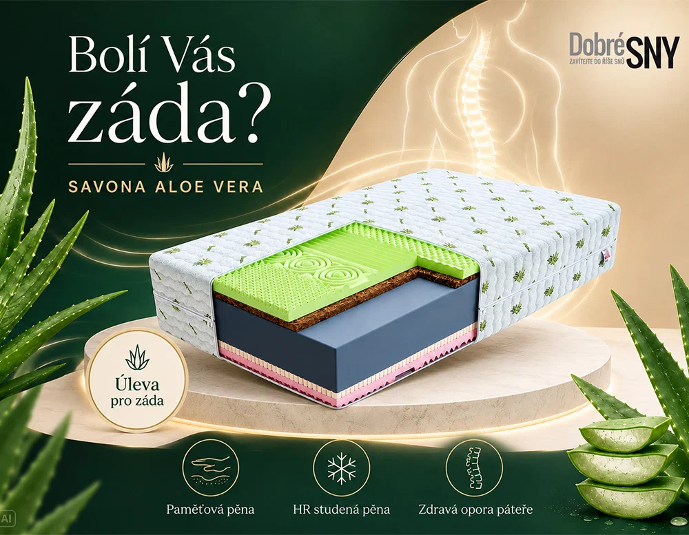 Zdravotní pěnová matrace SAVONA ALOE VERA 200x200 cm paměťová pěna i HR studená pěna