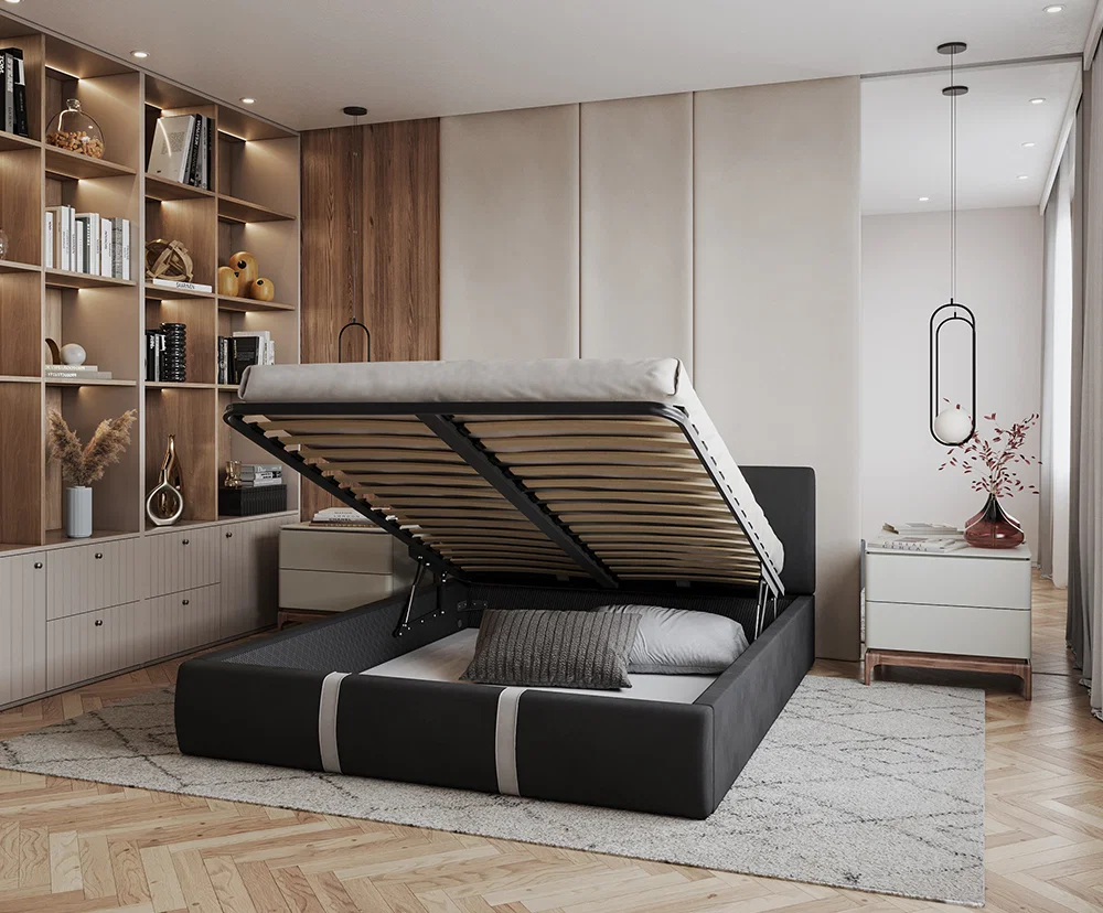 Čalouněná postel PLATINUM černá bílá 140x200 Trinity s kovovým roštem