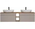 Set koupelnových skříněk pod umyvadlo ICONIC CASHMERE 180cm s regálem, deskou a umyvadly