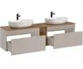 Set koupelnových skříněk pod umyvadlo ICONIC CASHMERE 180cm s regálem, deskou a umyvadly