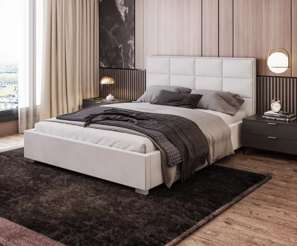Čalouněná postel APOLLO 120x200 Bílá Trinity s úložným prostorem kovový rošt