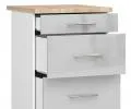 Kuchyňská skříňka OLIVIA, 3 zásuvky – 60 cm | Bílá / Metalický lesk / Dub Sonoma