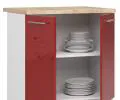 Kuchyňská skříňka OLIVIA lesklá – 80 cm | Bílá / Červená / Dub Sonoma