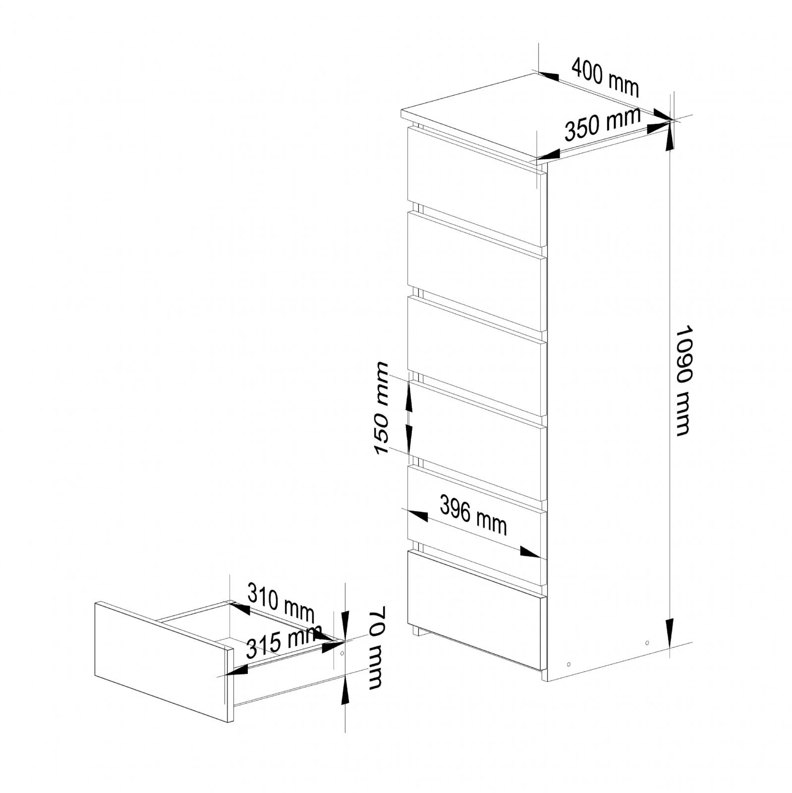 Komoda CL6 40cm artisan / bílá