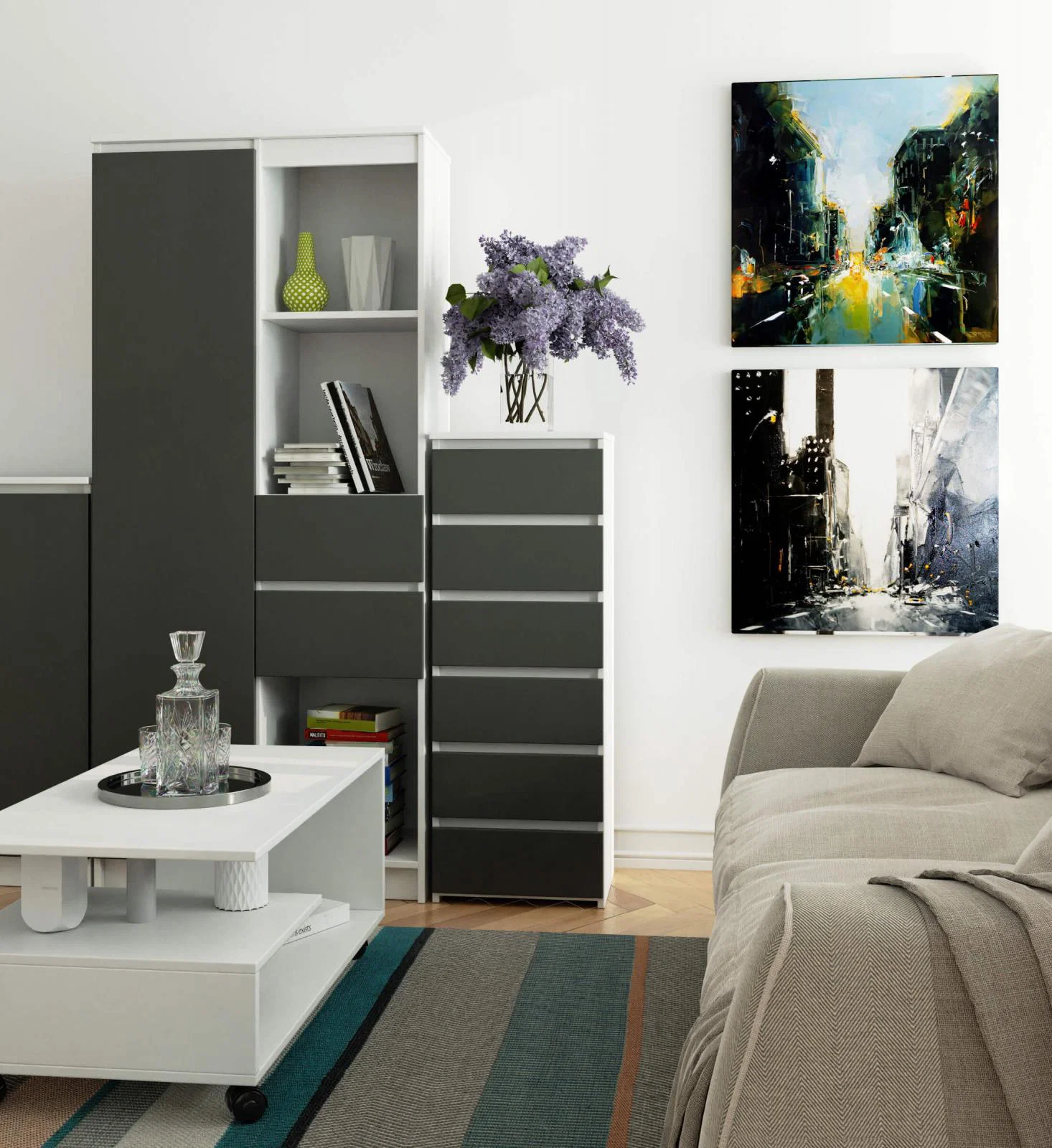 Komoda CL6 40cm bílá / šedá
