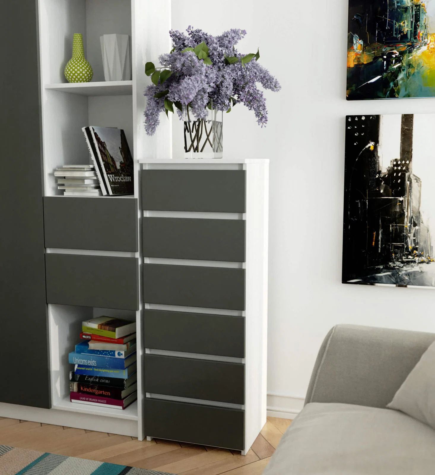 Komoda CL6 40cm bílá / šedá