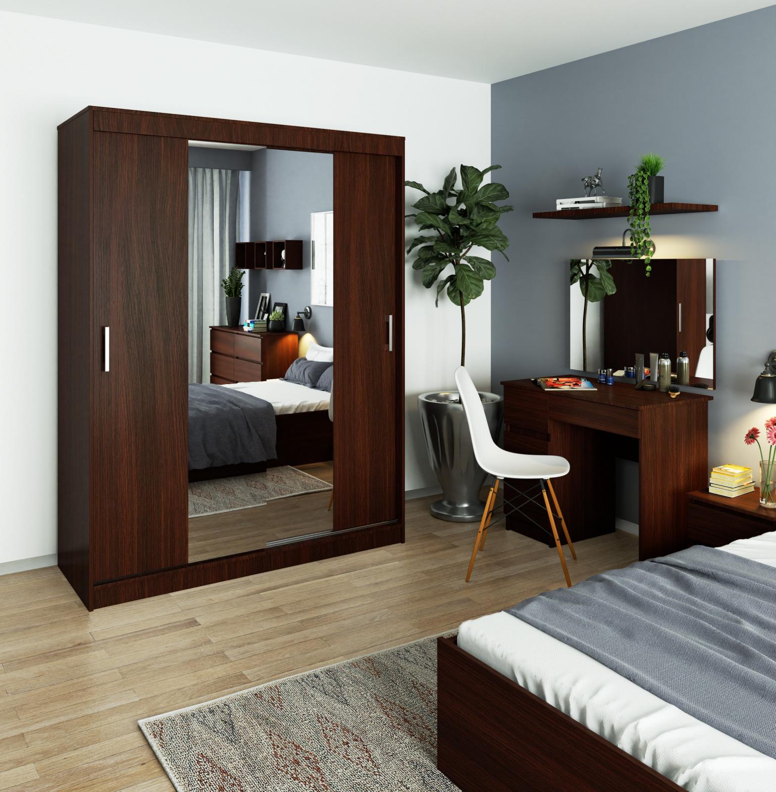 Šatní skříň s posuvnými dveřmi a zrcadlem 150cm wenge