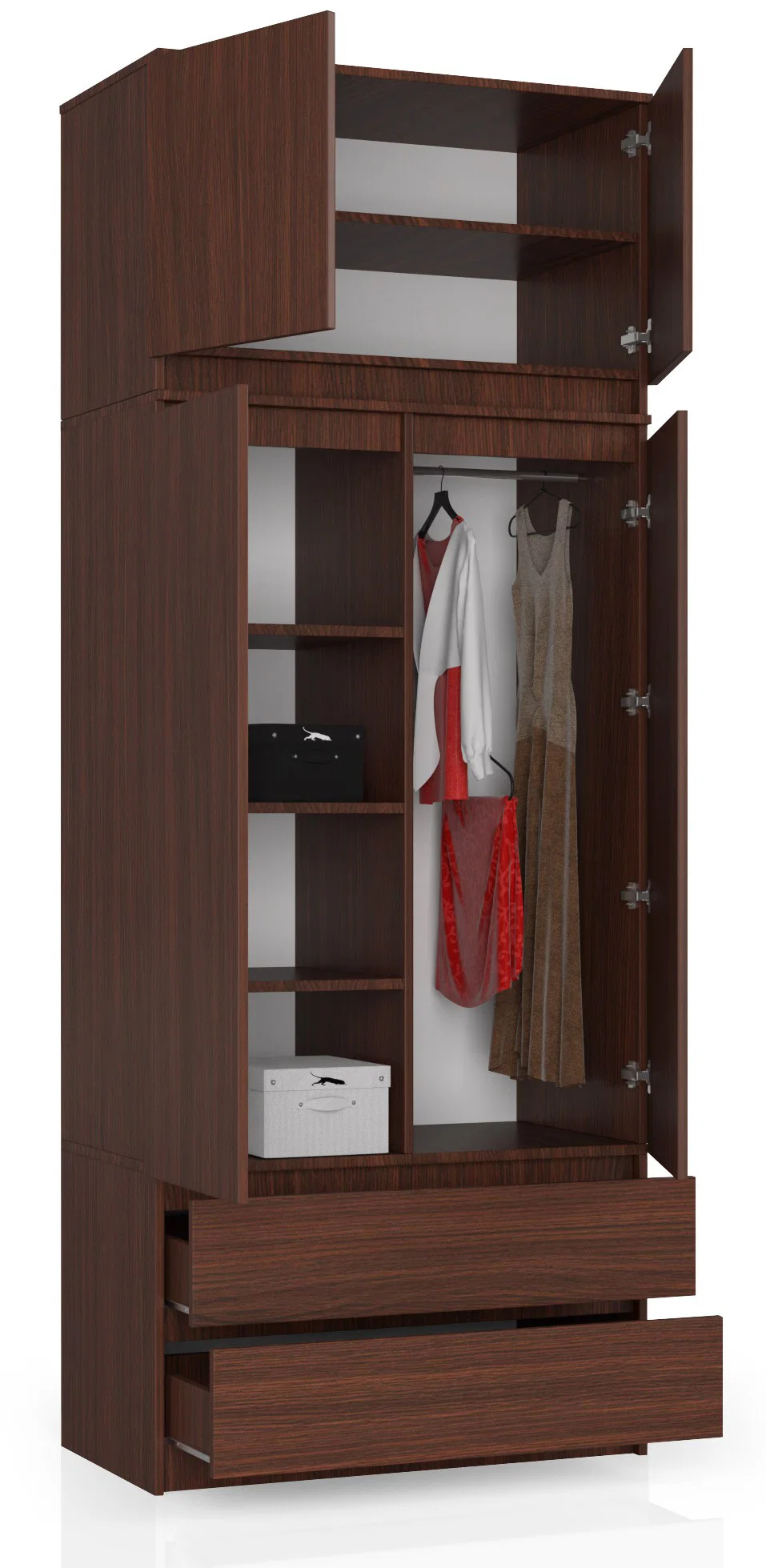 Šatní skříň s otočnými dveřmi a nástavcem 90 cm wenge
