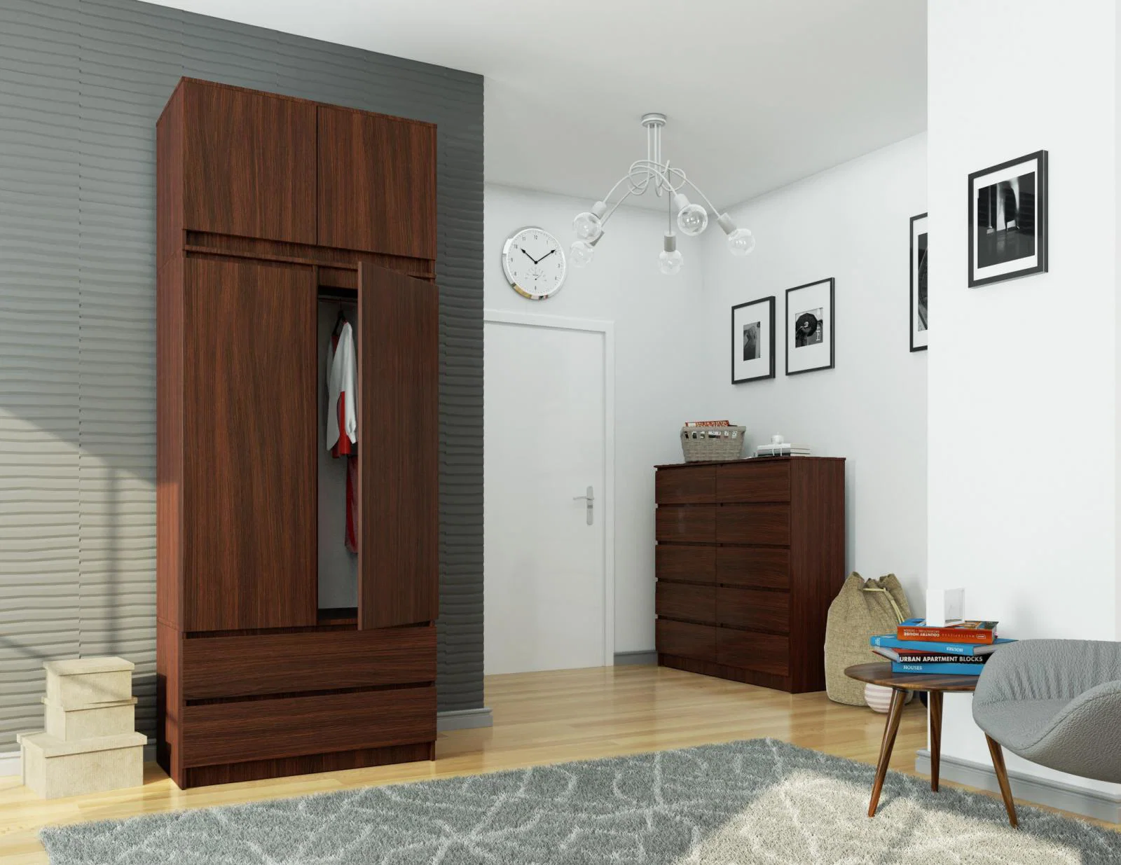 Šatní skříň s otočnými dveřmi a nástavcem 90 cm wenge