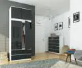 Šatní skříň s otočnými dveřmi a nástavcem 90cm grafitově lesklá