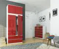 Šatní skříň s otočnými dveřmi a nástavcem 90cm červená lesklá