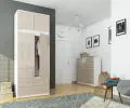 Šatní skříň s otočnými dveřmi a nástavcem 90cm bílá / cappuccino lesklá