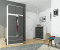 Šatní skřín s otočnými dveřmi a nástavcem 90cm bílá / grafitově šedá