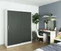 Šatní skříň s posuvnými dveřmi 150cm MONO bílá / šedá