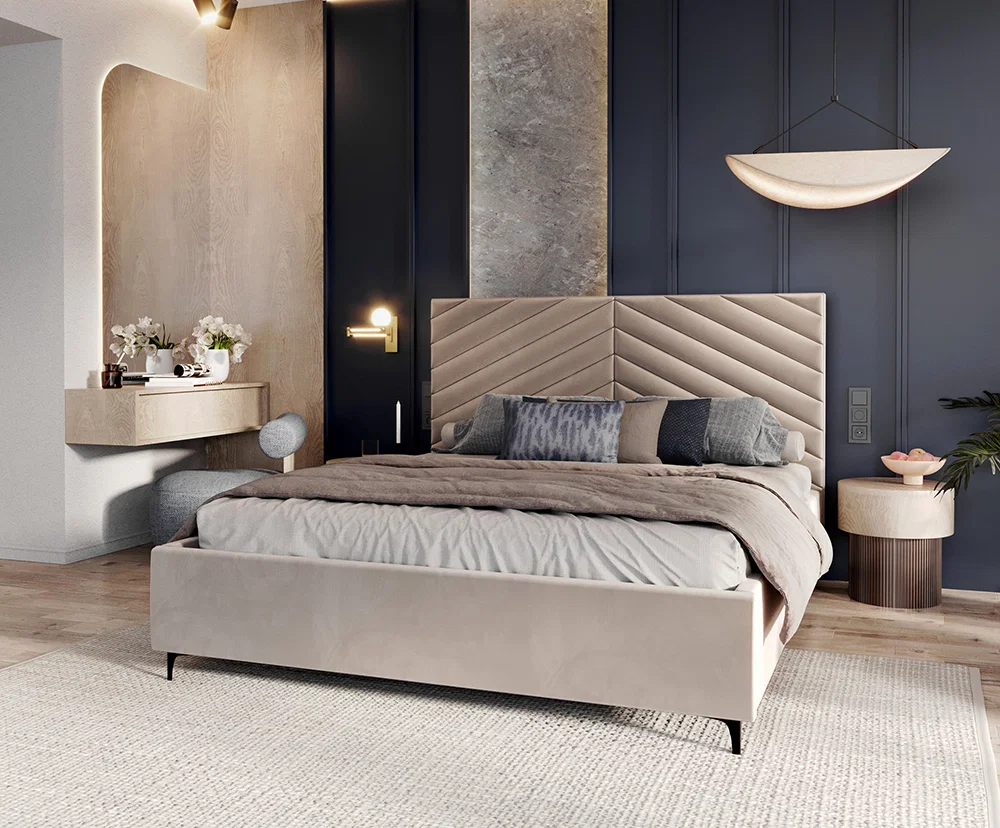 Čalouněná postel ELEGANTE 90x200 Béžová Paris s úložným prostorem kovový rošt