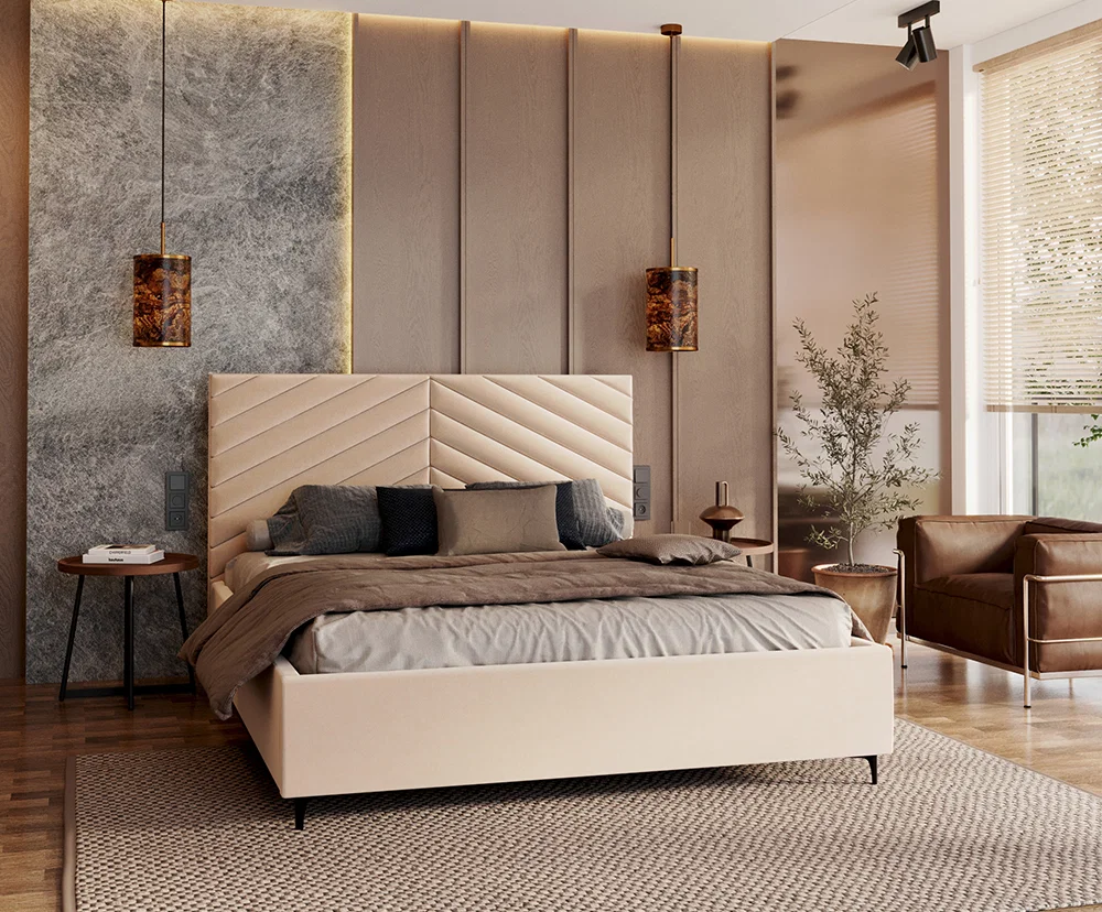 Čalouněná postel ELEGANTE 90x200 Krémová Paris s úložným prostorem kovový rošt