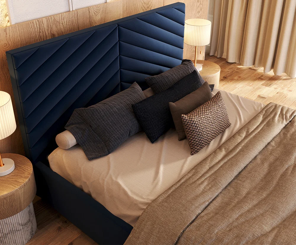 Čalouněná postel ELEGANTE 90x200 Tmavě Modrá Paris s úložným prostorem kovový rošt
