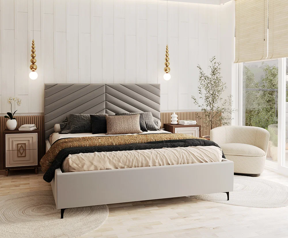 Čalouněná postel ELEGANTE 90x200 Světle Šedá Paris s úložným prostorem kovový rošt