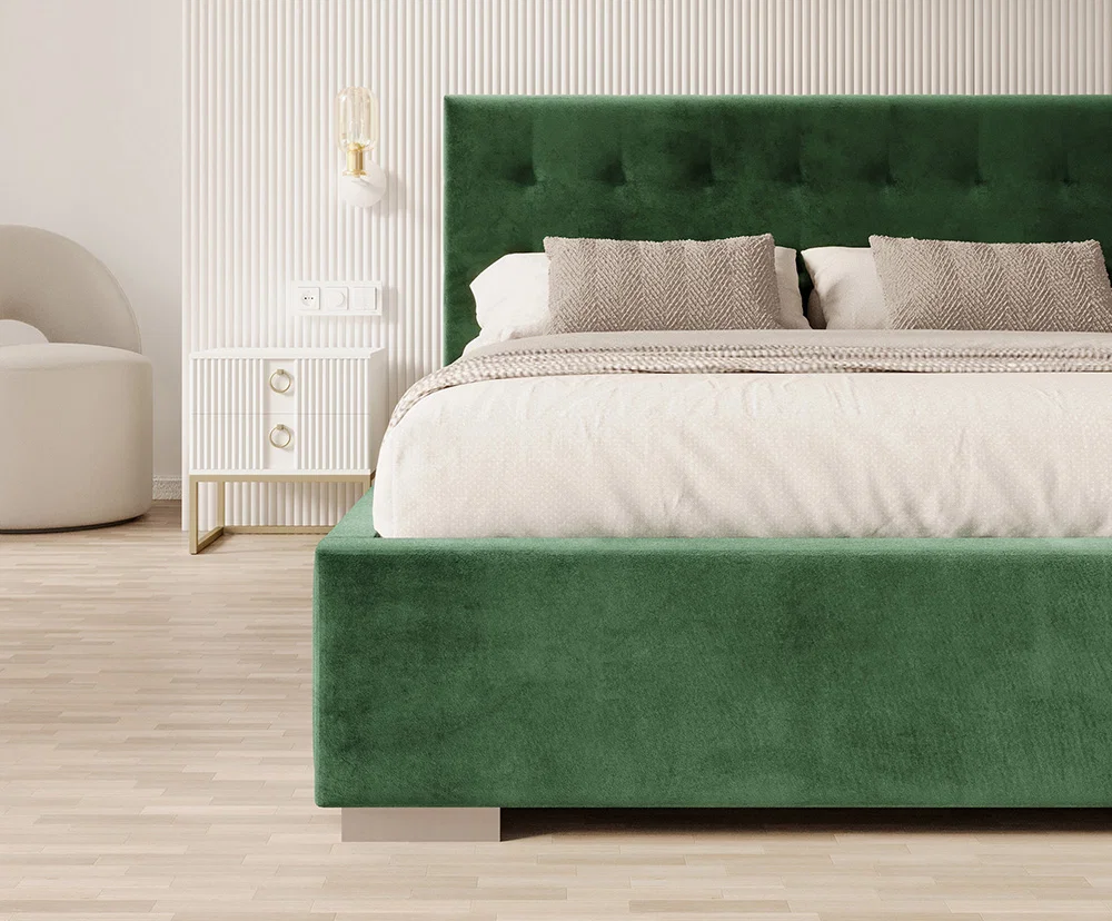 Čalouněná postel LUCERNA 90x200 Zelená Trinity s úložným prostorem kovový rošt