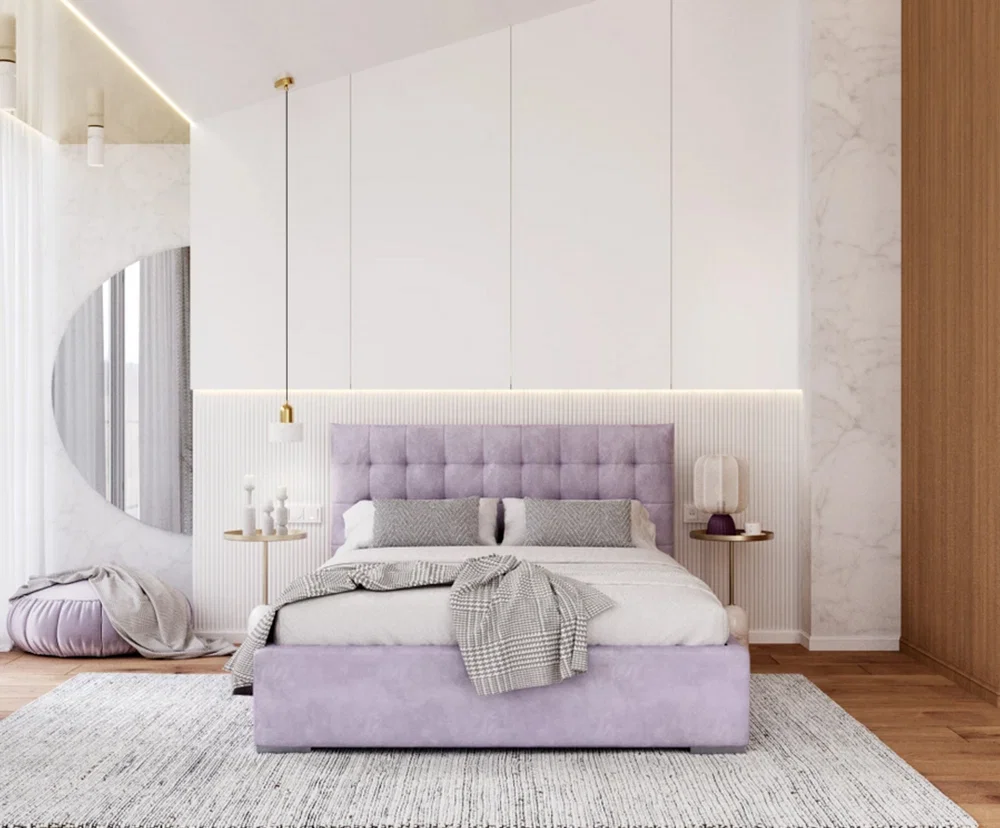 Čalouněná postel LUCERNA 90x200 Fialová Paris s úložným prostorem kovový rošt