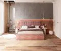 Čalouněná postel LUCERNA 180x200 Lososová Paris s úložným prostorem kovový rošt