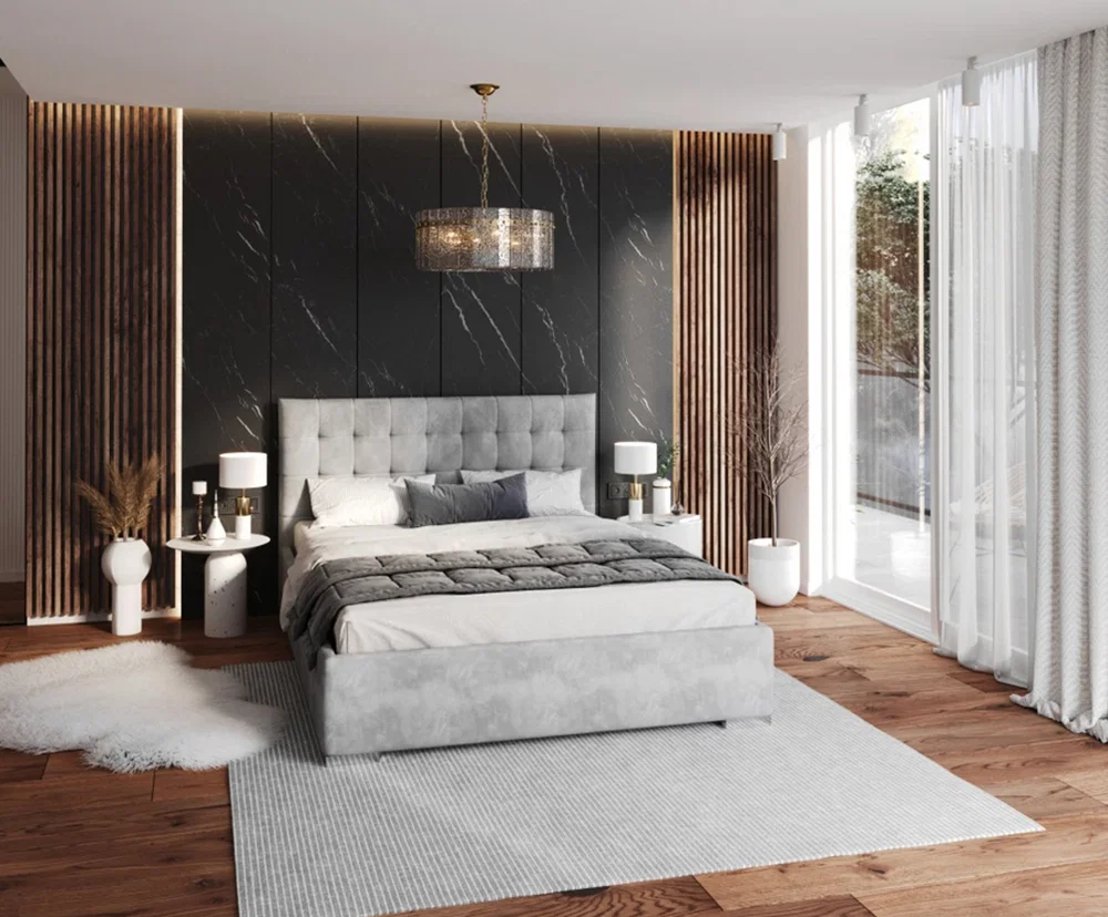 Čalouněná postel LUCERNA 90x200 Světle Šedá Paris s úložným prostorem kovový rošt