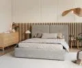 Čalouněná postel BEDRETTO 180x200 Šedá Boucle s úložným prostorem kovový rošt