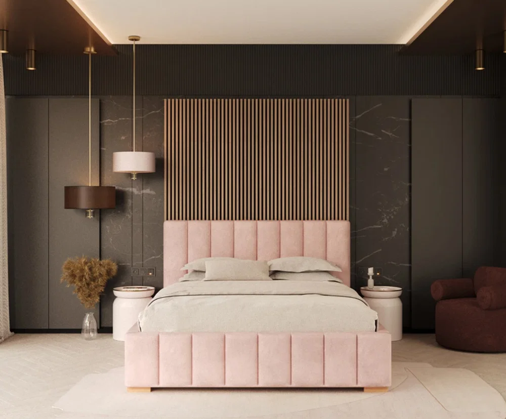 Čalouněná postel AUSTIN 90x200 cm Růžová Trinity s úložným prostorem kovový rošt