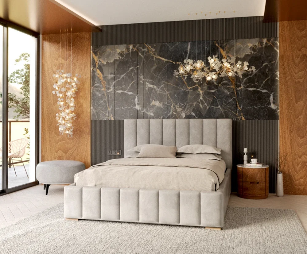 Čalouněná postel AUSTIN 90x200 cm Šedá Trinity s úložným prostorem kovový rošt
