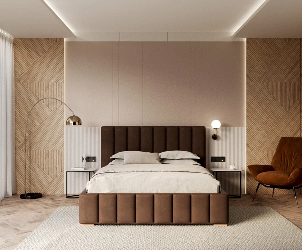 Čalouněná postel AUSTIN 90x200 cm Hnědá Trinity s úložným prostorem kovový rošt