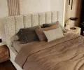 Čalouněná postel AUSTIN 140x200cm Krémová Boucle s úložným prostorem kovový rošt