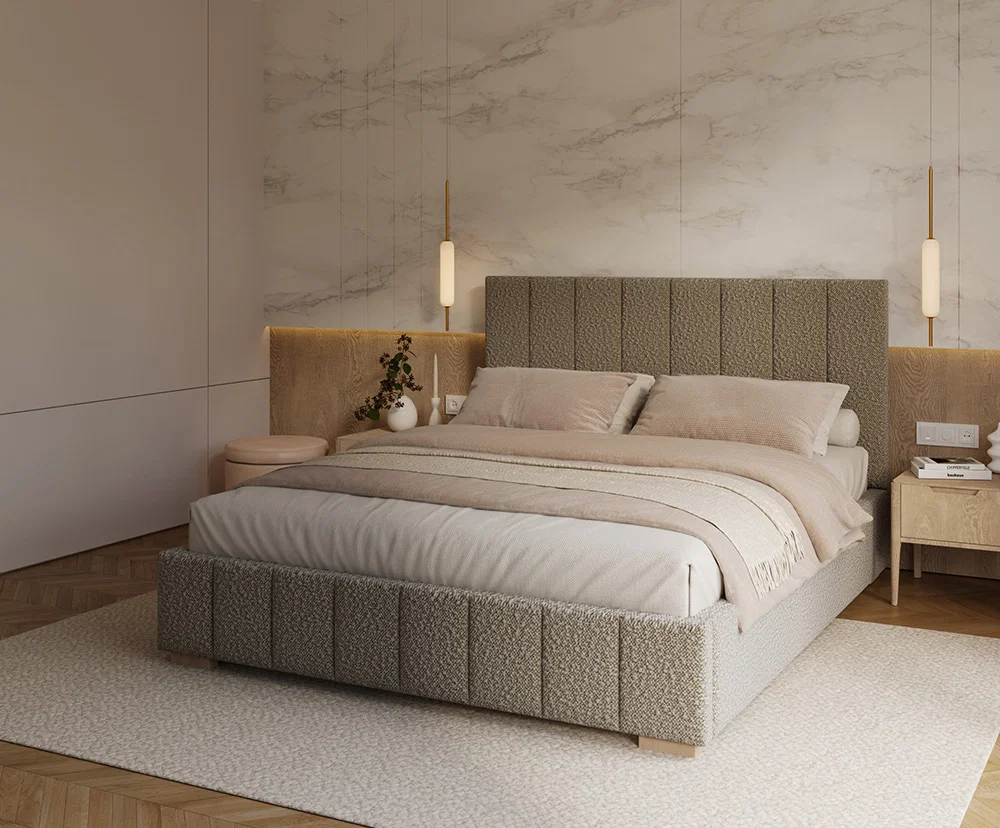 Čalouněná postel AUSTIN 90x200cm Šedá Boucle s úložným prostorem kovový rošt