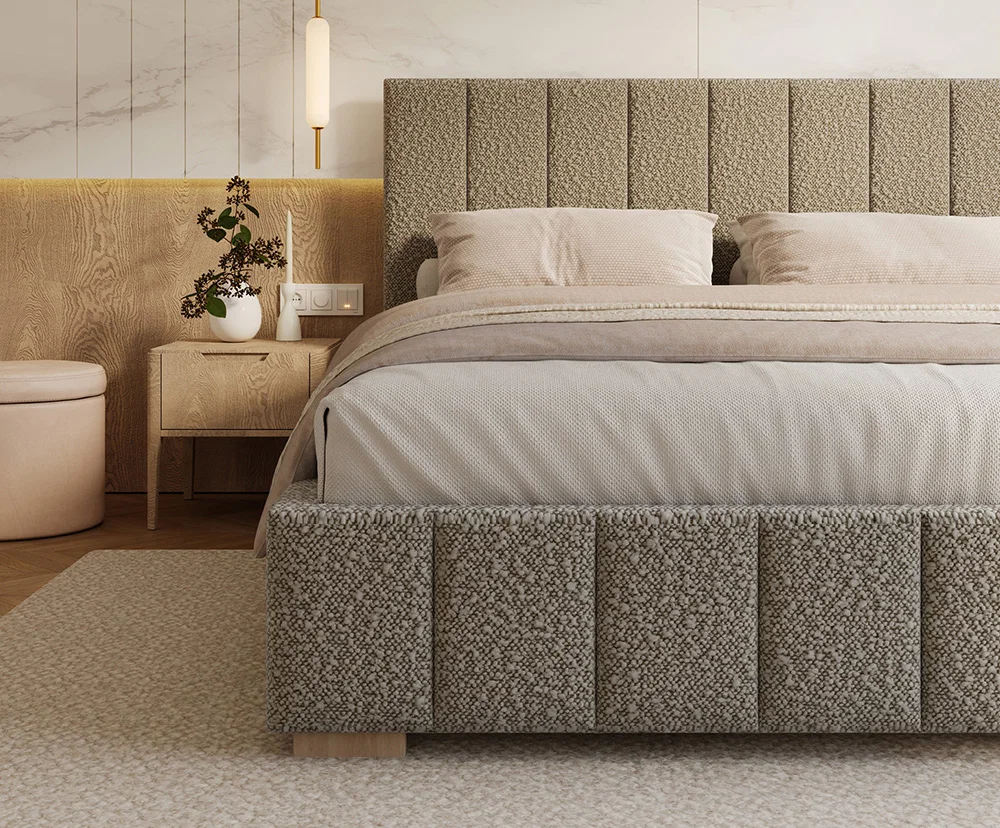 Čalouněná postel AUSTIN 90x200cm Šedá Boucle s úložným prostorem kovový rošt