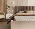 Čalouněná postel JUSTIN 90x200 Mousse Béžová Trinity s úložným prostorem kovový rošt