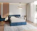 Čalouněná postel AMBER 90x200 Modrá Paris s úložným prostorem, kovový rošt