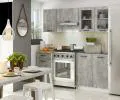 Kuchyňská sestava OLIVIA s vitrínou – 1,8 m | Beton / Dub Sonoma