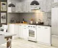Kuchyňská rohová sestava OLIVIA – 3 m | Beton / Bílá / Dub Sonoma