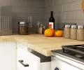 Kuchyňská rohová sestava OLIVIA – 3 m | Beton / Bílá / Dub Sonoma