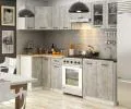 Kuchyňská rohová sestava s vitrínou OLIVIA – 3 m | Beton / Dub Sonoma