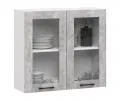 Kuchyňská rohová sestava s vitrínou OLIVIA – 3 m | Beton / Dub Sonoma H720