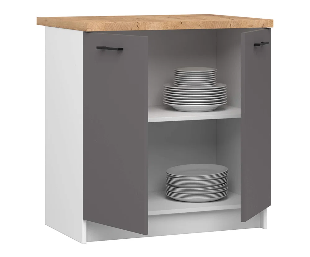 Kuchyňská skříňka OLIVIA – 80 cm | Bílá / Šedý grafit / Dub Craft