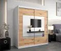 Šatní skřín s posuvnými dveřmi a zrcadlem TORINO 180cm bílá / artisan
