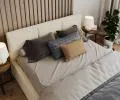 Čalouněná postel FRESIA 180x200 s kovovým zdvižným roštem KRÉM SZTRUKS