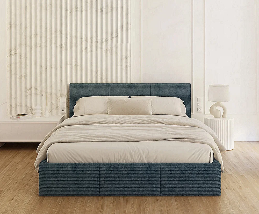 Čalouněná postel FRESIA 90x200 s kovovým zdvižným roštem MODRÁ SZTRUKS