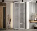 Šatní skříň s posuvnými dveřmi a zrcadlem DAVOS 100cm | Bílá / DUB Artisan / černé pojezdy